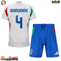 Camisa de Futebol Itália Alessandro Buongiorno #4 Equipamento Secundário Infantil Europeu 2024 Manga Curta (+ Calças curtas)